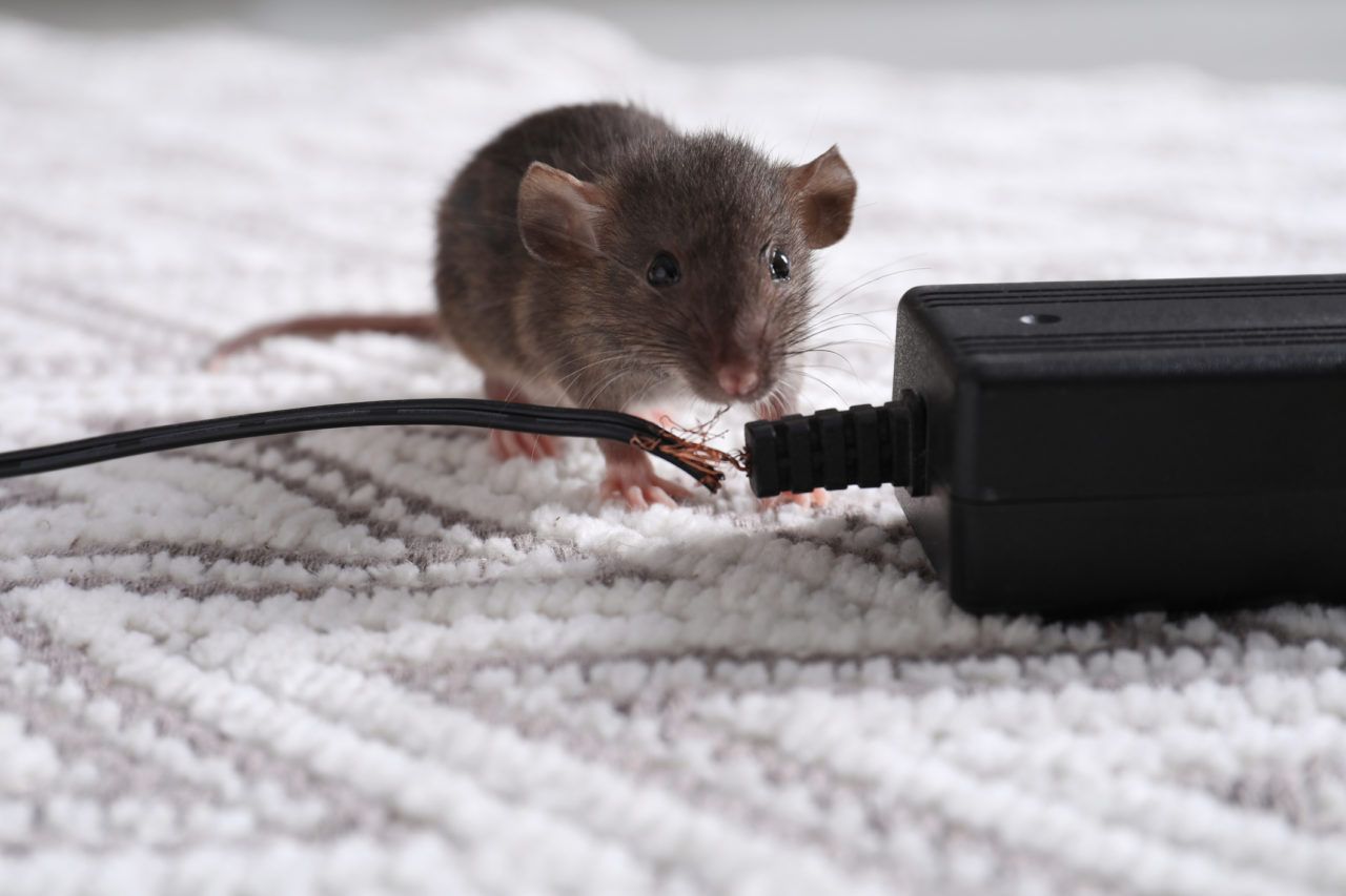 A small mouse stands beside a power cord in the Chicago and Rockford DMA.
