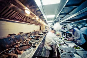 busy commercial kitchen in restaurant