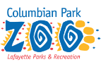 Columbian Park Zoo logo with colorful, stylized “ZOO” text and “Lafayette Parks & Recreation” written underneath.